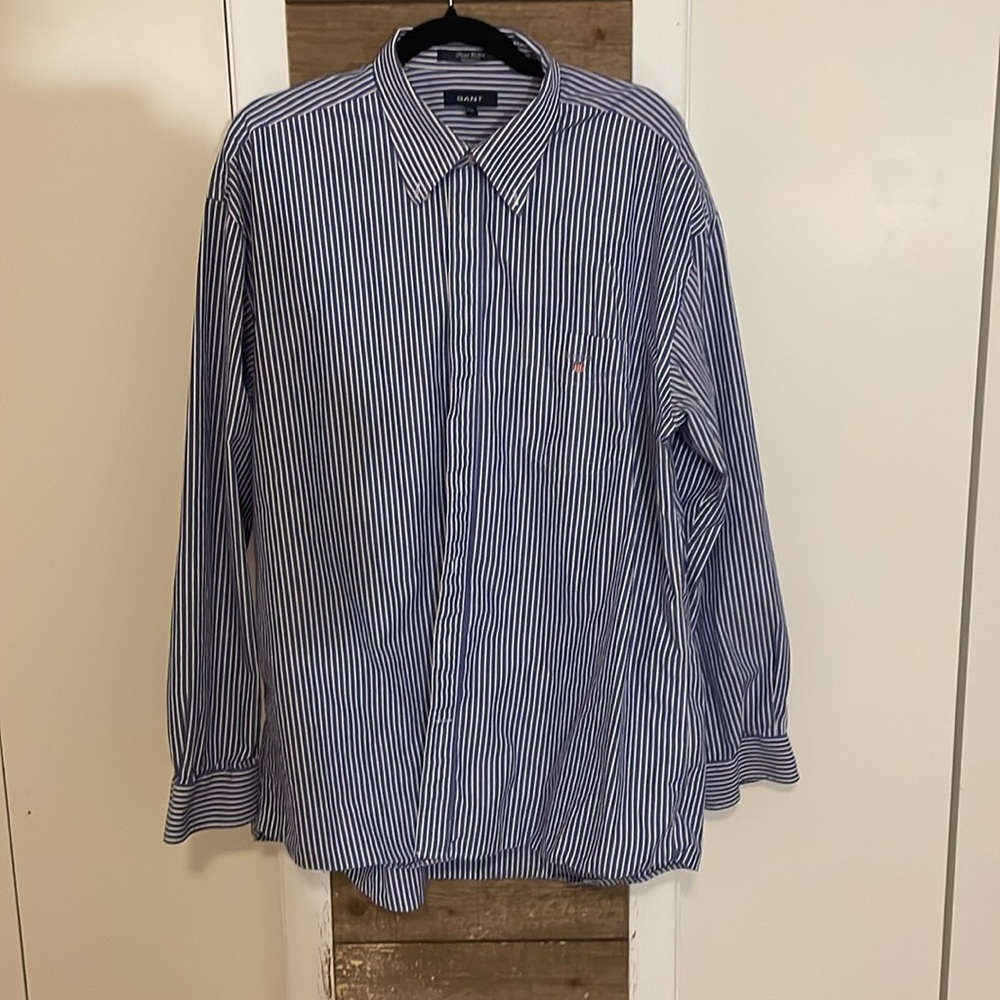 Gant Blue and White Striped 2XL Dress Shirt